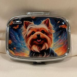 Yorkie Terrier Dog Travel Pill Box 2 Compartment Medicine Pill Case NEW